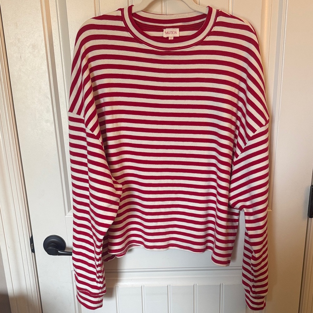 TCEC Motion Red and White Oversized Striped Top